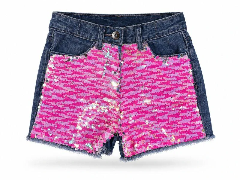 Dívčí džínové kraťasy s růžovými flitry, vel. 7 let - I Love Girlswear