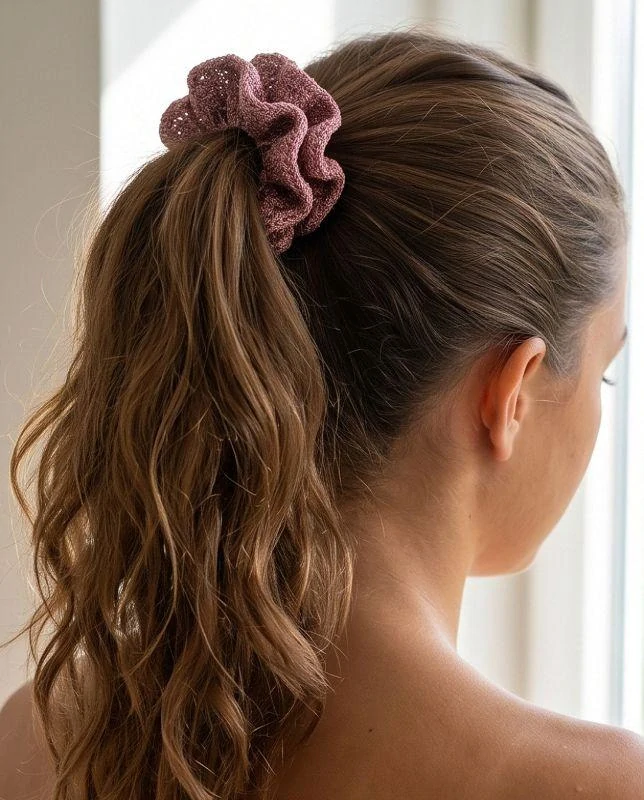 Háčkovaná velká scrunchie gumička do vlasů