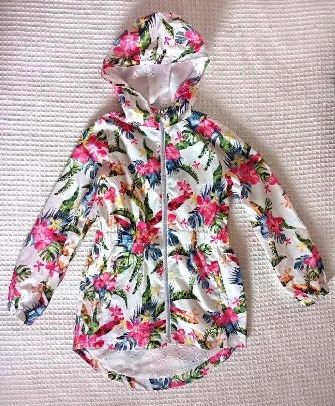 Dívčí větrovka parka 9–10 let – bílá s květy - Miss Evie