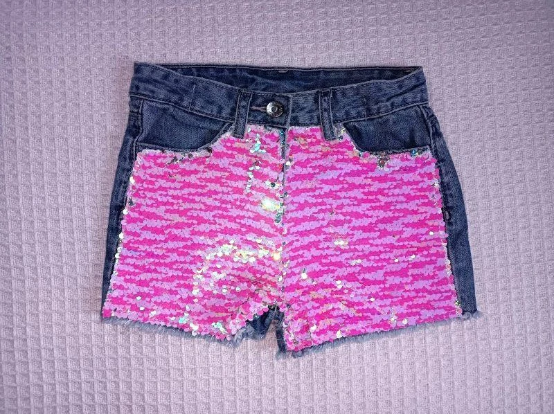Dívčí džínové kraťasy s růžovými flitry, vel. 7 let - I Love Girlswear