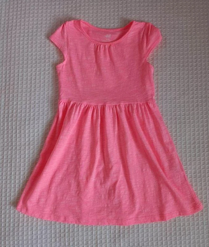 Bavlněné šaty vel. 98/104, růžové s béžovým žíháním - H&M