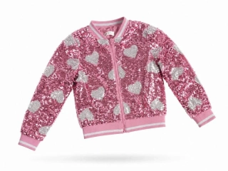Bomber bunda vel. 134, růžová se stříbrnými flitrovanými srdíčky - H&M