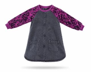Dívčí džínové šaty vel. 98 – černé s leopardími rukávy - Next