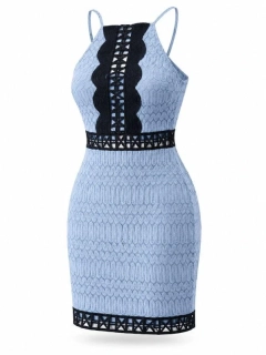 Světle modré krajkové šaty, vel. S - Topshop