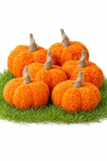 Oranžová dýně s pletenou stopkou – dekorace, průměr 8 cm