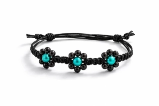macramé náramek kytičky černý